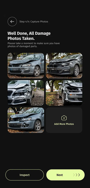 Captured damage photos — CoverRide screen